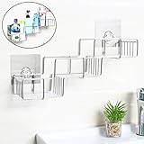 Stainless Steel Shelf Organizer, Rerii Self Adhesive Stainless Steel Bathroom Shower Rack Organizer for Shampoo, Kitchen Organizer Shelf for Condiment Bottles - Drill Free, Recyclable Adhesive Pad