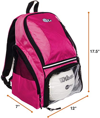 LISH Volleyball Backpack - Large School Sports Bag w/ Ball Compartment (Pink)