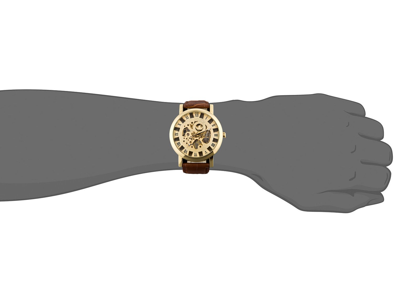 Sewor Men\'s Mechanical Roman Numeral Display Leather Wrist Watch Big Style 46mm (Gold)