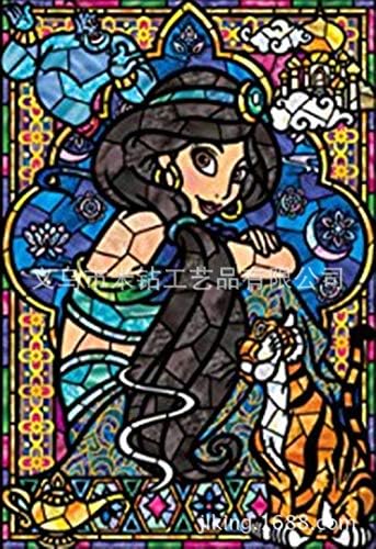 DIY 5D Diamond Painting Princess Jasmine Cross Stitch Pattern Wall Sticker Set Mosaic Embroidery Painting Crafts Crystal, 50X75Cm