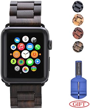 Handcrafted Wooden Apple Watch Bands Replacement 42mm for Men - Black Sandalwood Wrist Strap Bracelet for Large iWatch Series 3/2/1 - Adjustment Tool as a Gift by Kanteband