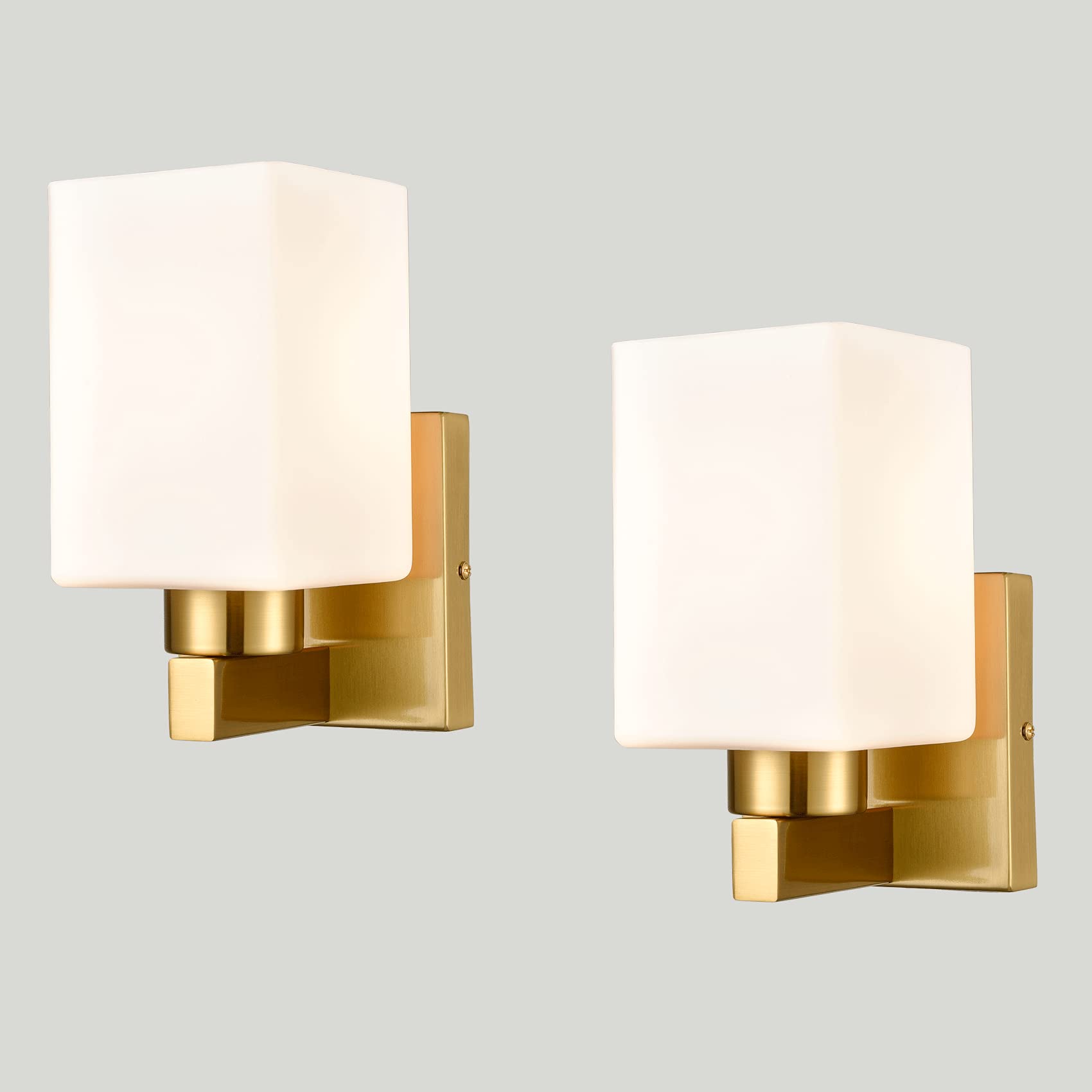 Photo 1 of DEYNITE 2-Pack Brass Wall Sconce Light Fixtures Modern Bathroom Vanity Light w/Milky White Glass Shade