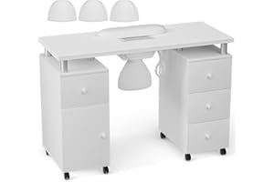 DeerDean Manicure Table Nail Station Acetone Resistant Nail Desk with Dust Collector Nail Table for Nail Tech with Storage for Beauty Spa (White & DUST Collector)