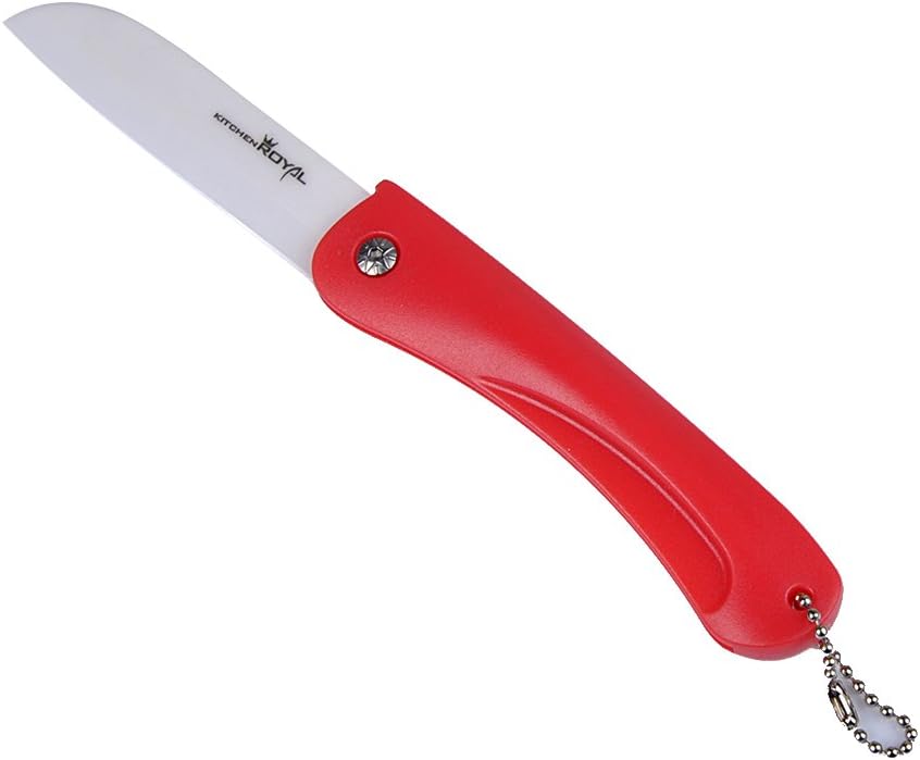 Ceramic Folding Knife 3.2 Inch for Picnic, Barbecue, Bento Pocket Knives/Fruit Knives/Paring Knives (Red)
