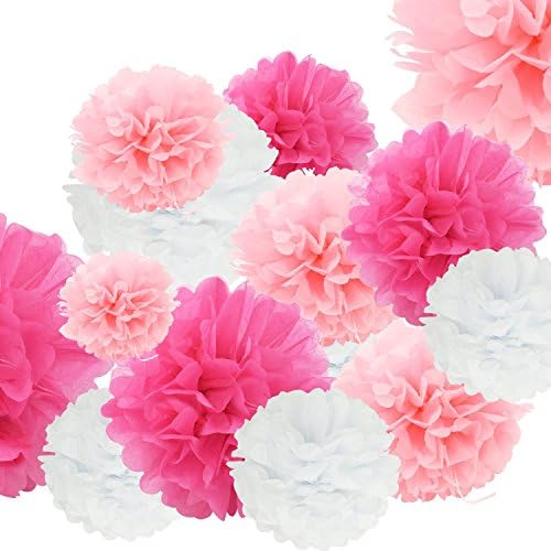 Pom Poms Tissue Balls, Paper Flowers Balls for Wedding Party Outdoor Decoration Premium Tissue Paper Pom Pom Flowers Craft Kit 18 Pcs