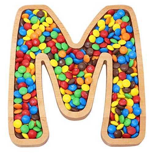 Wooden Letter M Candy Dish | Monogram Nut Bowl | Snack, Cookie, Cracker Serving Plate | Decorative Display, Home Accessory | Unique Gift Idea | for Date, Baby Shower, Birthday Party | Large Size