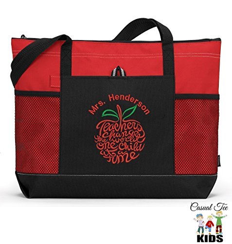 Personalized Teacher Tote Bag with Mesh Pockets