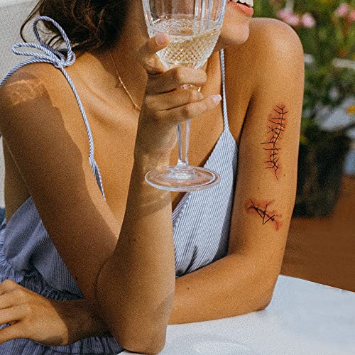 YEEECH Halloween Body Face Scar Realistic Temporary Tattoos Sticker Paper Waterproof for Fool's Day Fun Skin Color