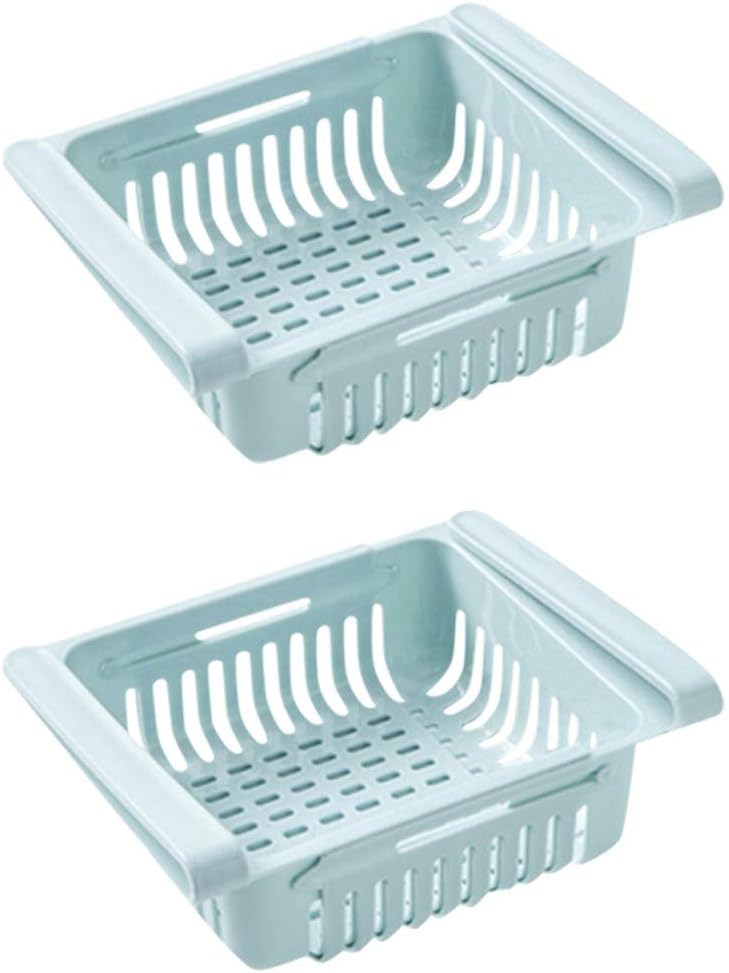 2Pcs Pull-out Refrigerator Storage Box Holder Food Organizer Drawer Shelf Proper Clapboard Shelves (Blue)