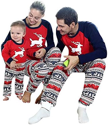 Family Christmas Pajamas Set, Kids Long Sleeve Matching Elk Striped Snowflake Sleepwear Adult Kids Nightwear