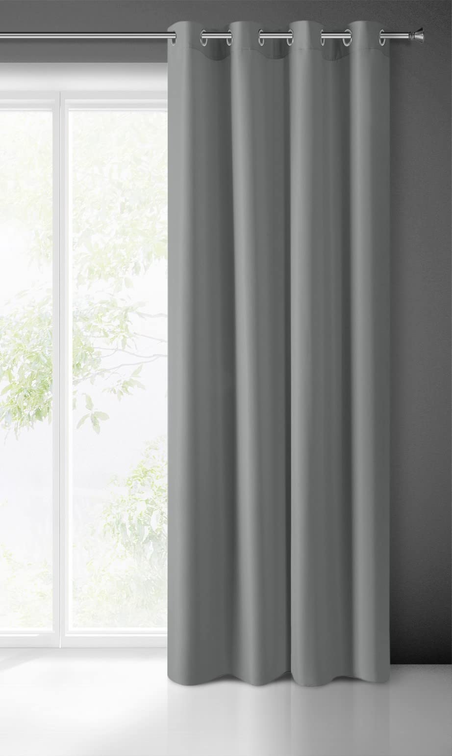 Eurofirany Smooth Plain Modern Curtain with Eyelets-1 Unit, Bedroom, Living Room, Lounge, Kitchen, 140g m/2, Polyester, Gray, W55 x L98 — image 1