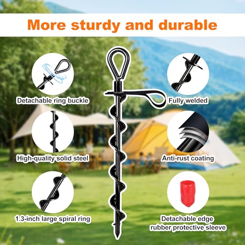 36cm Ground Anchor, Steel Screw On Pegs, Heavy Duty Ground Anchors for Trampoline, Tents, Swings and Camping, Rustproof Tent Pegs for Outdoor Fixing,4