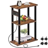 TUTOTAK Small Narrow Side Table with Charging