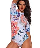 Funnygirl Women's Rashguard Long Sleeve Zip UV Protection Print Surfing Swimsuit Swimwear Bathing Suits