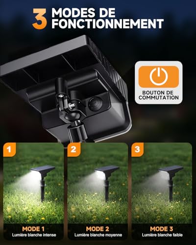 4 x Outdoor Solar Light with Motion Sensor, 40 LED 6000 K, 3 Modes, Solar Light Outdoor, 2 Installation Modes, IP44 Waterproof for Pathway, Lawn, Patio, Dusk at Dawn Function
