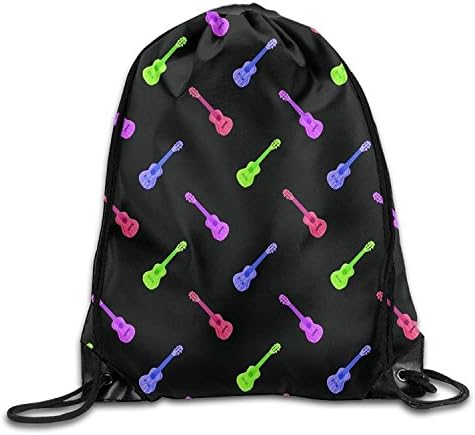 Colorful Ukulele Pattern Unisex Drawstring Backpack Travel Sports Bag