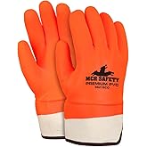 MCR Safety 6521SCO Double Dipped PVC Foam Lined Sandy Finish Men's Gloves with Rubberized Safety Cuff, Orange, Large, 1-Pair