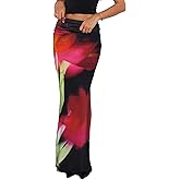 Goafuliy Bodycon Maxi Skirts for Women, Foldover High Waist Floral Leopard Cheetah Print Sexy Club Long Y2k Skirt