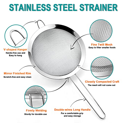 P&P CHEF Fine Mesh Strainer Set of 4, Stainless Steel Mesh Sieve Food