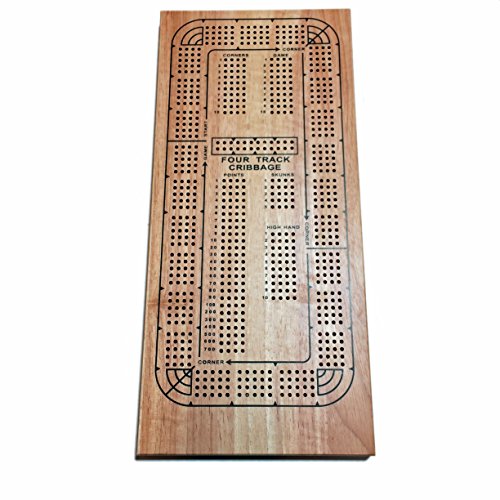 WE Games Classic Cribbage Set - Solid Wood Continuous 4 Track Board with Pegs