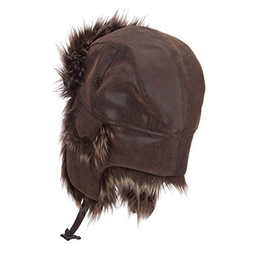 Faux Leather and Fur Trooper Hat - Brown XL
