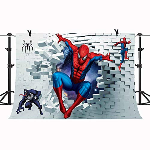7X5FT Strange Hero Backdrop Cartoon Man Like A Spider White Brick Wall Photography Background Kids Children Boy Room Decoration GYPH036 PHMOJEN