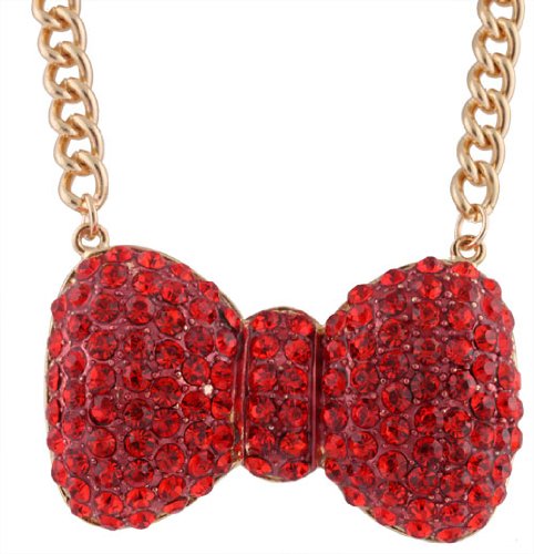 Red Iced Out Medium Bow Tie Pendant 
