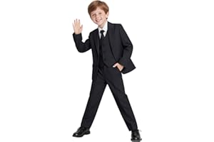 AOWDOY Boys Suit 4 Pcs Slim Fit Set Formal Suits Wedding Outfit Prom Jacket Vest Pant Tie Beige Black Dress Tuxedo Sets for Boy Kid