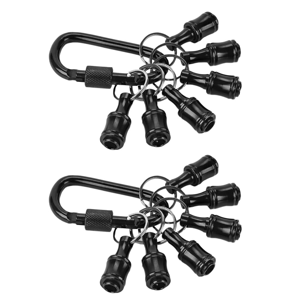 12 Pcs Hex Shank Screwdriver Bits Holder, 1/4 inch Aluminum Alloy Drill Bit Holder Keychain Set Quick-Change Extension Screw Socket Adapter with Black Carabiner, Black