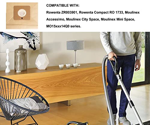 15 Vacuum Cleaner Bags Compatible with Rowenta ZR003901 Moulinex City Space and Moulinex Mini Space and Accessimo Vacuum Cleaner