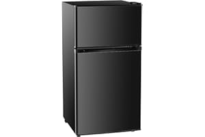 Sweetcrispy 3.2 Cu.Ft Mini Fridge with Freezer, 2 Door Small Refrigerator with Adjustable Thermostat Energy-efficient Low Noise, Compact Fridge for Bedroom, Office, Dorm, Black