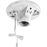 Leviton One-Piece Glazed Porcelain Outlet Box Mount, Incandescent Lampholder, Pull Chain, Top Wired, 09726-00C, White