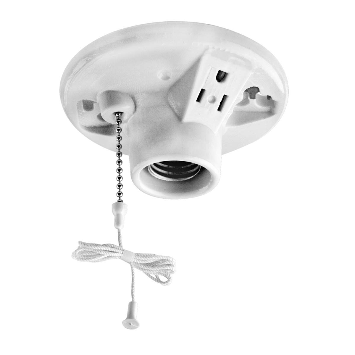 Photo 1 of Leviton One-Piece Glazed Porcelain Outlet Box Mount, Incandescent Lampholder, Pull Chain, Top Wired, 9726-C, White