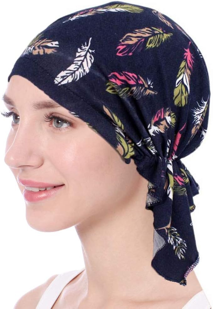 Samidy donne cotone sciarpa bandana pre-legato Chemio cappello beanie copricapo turbante per cancro pazienti da donna turbante blu Deep blue Large