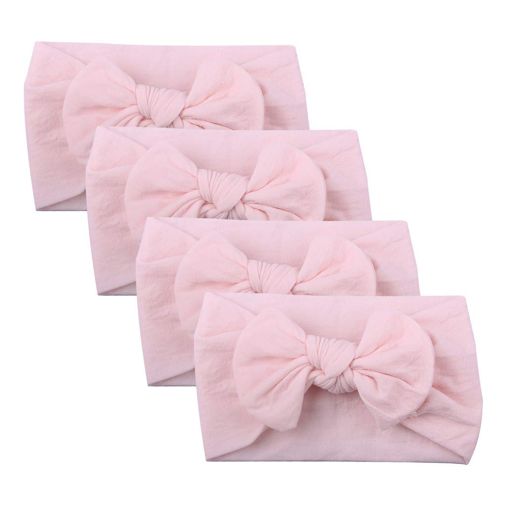 Holzkary 4Pcs Newborn Baby Headbands for Girls Bow-Knot Headbands Elastic Turban Hair Bands Hair Accessories Photography Props(F)