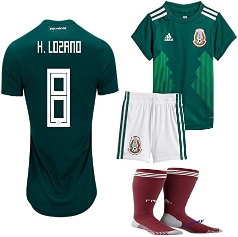 Vivishop18 World Cup 2018 Mexico Lozano Home Jersey Kit : Shirt, Short, Socks (Size 26 (9-10 Years Old))