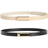 YooAi Womens Leather Belt Skinny Waist Belt for Dresses Jeans Pants with Gold Buckle