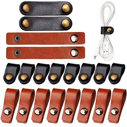 20 Pcs Cord Organizer, Stocking Stuffers for Men Portable Earphone Cord Winder keeper, Portable USB Cord holder, Cord Wire Ties for Work and Travel, 10 Long -Brown,10 Short -Black