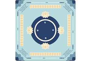 DROUNPHI Mahjong Mat with Rules - Non-Slip Noise Reducing Mahjong Table Mat for Poker Card Board & Tile Games (31.5inx31.5in, Blue)