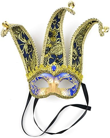 Jester Half Mask Navy and Gold 10 Inch 1Pc