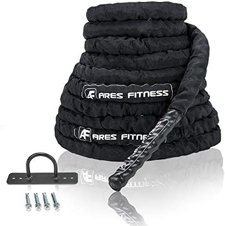 Battle Rope 1.5" Width Workout Ropes with Anchor Kit 100% Poly Dacron 30/40/50ft Length Heavy Exercise Rope for Crossfit Fitness, Strength Training, Gym Ropes