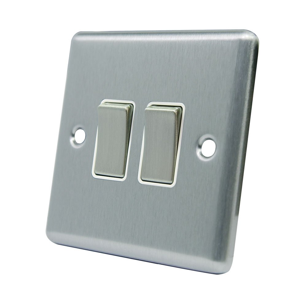 AET CSC2GSWIWS 10 A 2-Gang 2-Way Satin Finish Chrome Classical Double White Insert Metal Rocker Light Switch