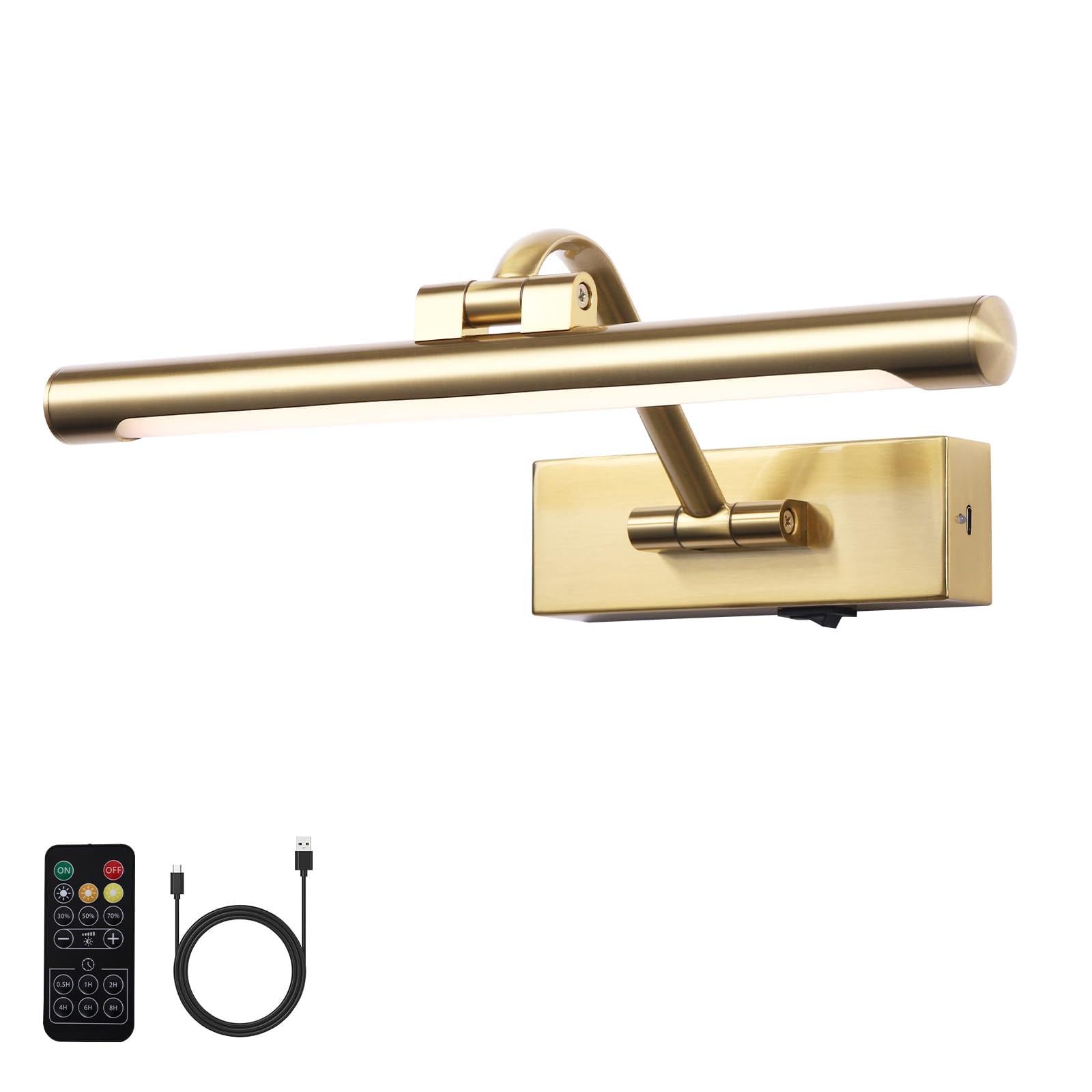 Photo 1 of yumcrelect 12.6 inch LED Wireless Picture Lights for Wall Rechargeable, Battery Operated Art Light for Paintings, 3CCT Dimmable, Brass Finish with Remote, Rotatable Gallery Light for Pictures Display
