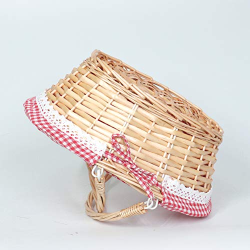 MEIEM Wicker Basket Gift Baskets Empty Oval Willow Woven Picnic Basket Easter Candy Basket Large Storage Basket Wine Basket with Handle Egg Gathering Wedding Basket (Pink) - Thumbnail 7