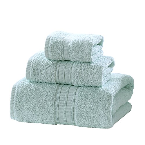 LOVO Egyptian Cotton Towel Set 3 Pieces Bath Hand Face Washcloth Luxury Microfiber Premium Soft Towel, Pale Blue