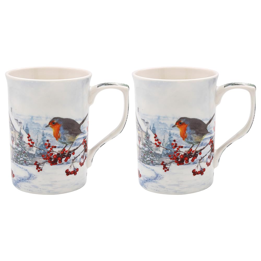 The Leonardo Collection Set of 2 Christmas Robins Mugs Fine China Xmas Gift Present in Display Box