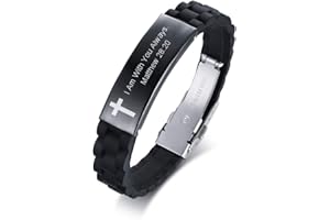 MEALGUET Religious Quote Faith Christian Bible Verses Inspirational Powerful Scripture ID Wristband Cross Silicone Bracelets, God Bracelet Gift Idea for Men, gift for him for love husband father boys