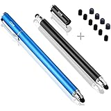 Bargains Depot (2 Pcs) [New Upgraded][0.18-inch Small Tip Series] 2-in-1 Stylus/Styli 5.5-inch L with 10 Replacement Rubber Tips -Black/Blue