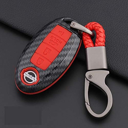 SLIODK Car Key Cover Carbon Fiber Shell Car Remote Key Cover Case For Nissan Qashqai J10 J11 X-Trail t31 t32 kicks Tiida Pathfinder Murano Note Juke,D,red
