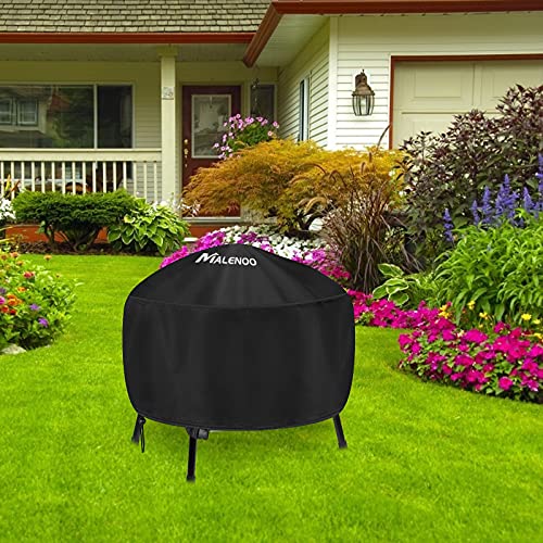 MALNEOO Fire Pit Cover Round Fits 28/30/32/34 Inch Fire Bowl, Heavy Duty 420D Polyester with Thick PVC Coating, Full Coverage Patio Outdoor Waterproof, Dustproof FirePit Covers, 34\
